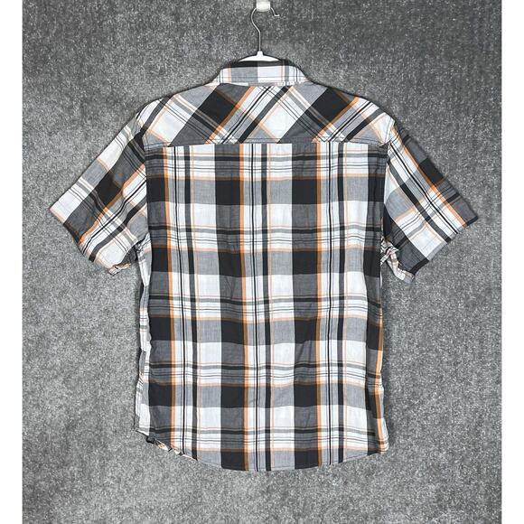 Machine Shirt Mens Size Medium Gray Plaid Button Up Short Sleeve Chest Pockets - Picture 2 of 6